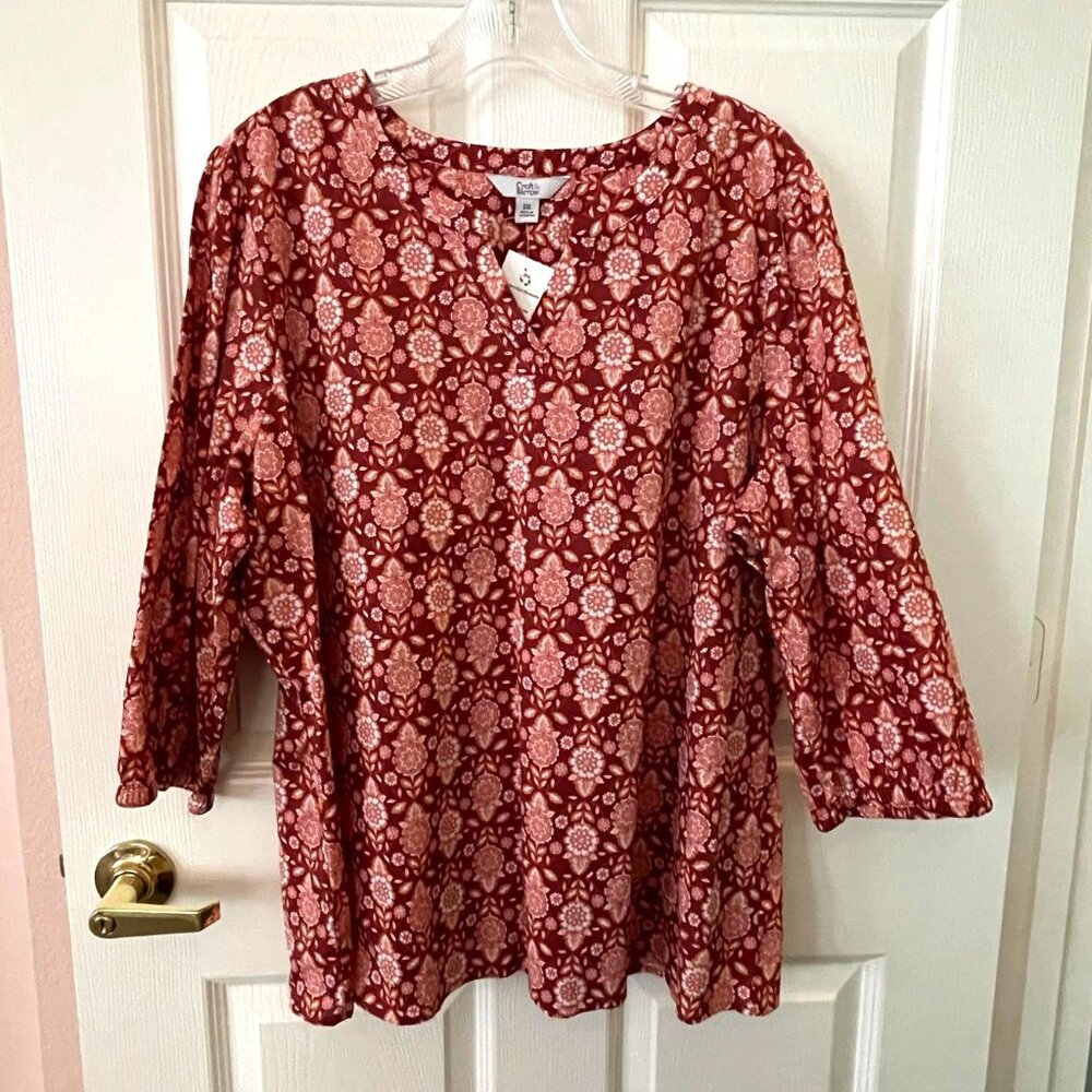Croft and Barrow Women's Blouse Flower Power Pink Orange XXL NWT